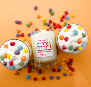 Rainbow Crispy Puffs Milk & Cereal Handmade Soy Candle 12oz