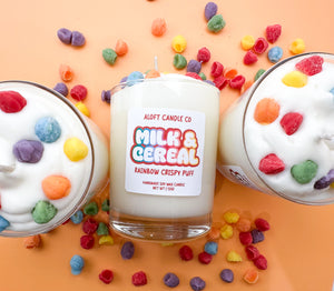 Rainbow Crispy Puffs Milk & Cereal Handmade Soy Candle 12oz