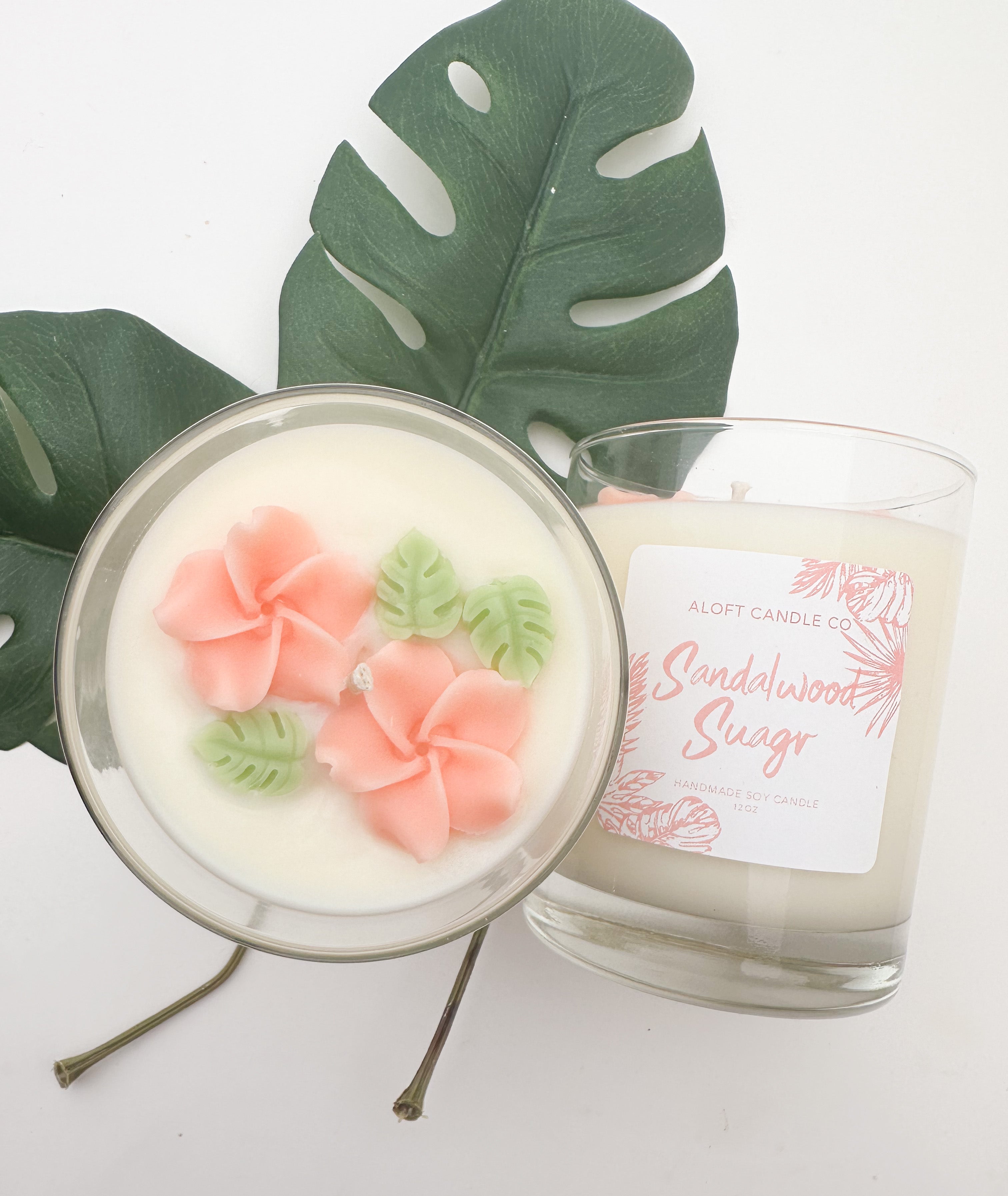 Tropical Flower & Leaf Handmade Soy Candle 12oz