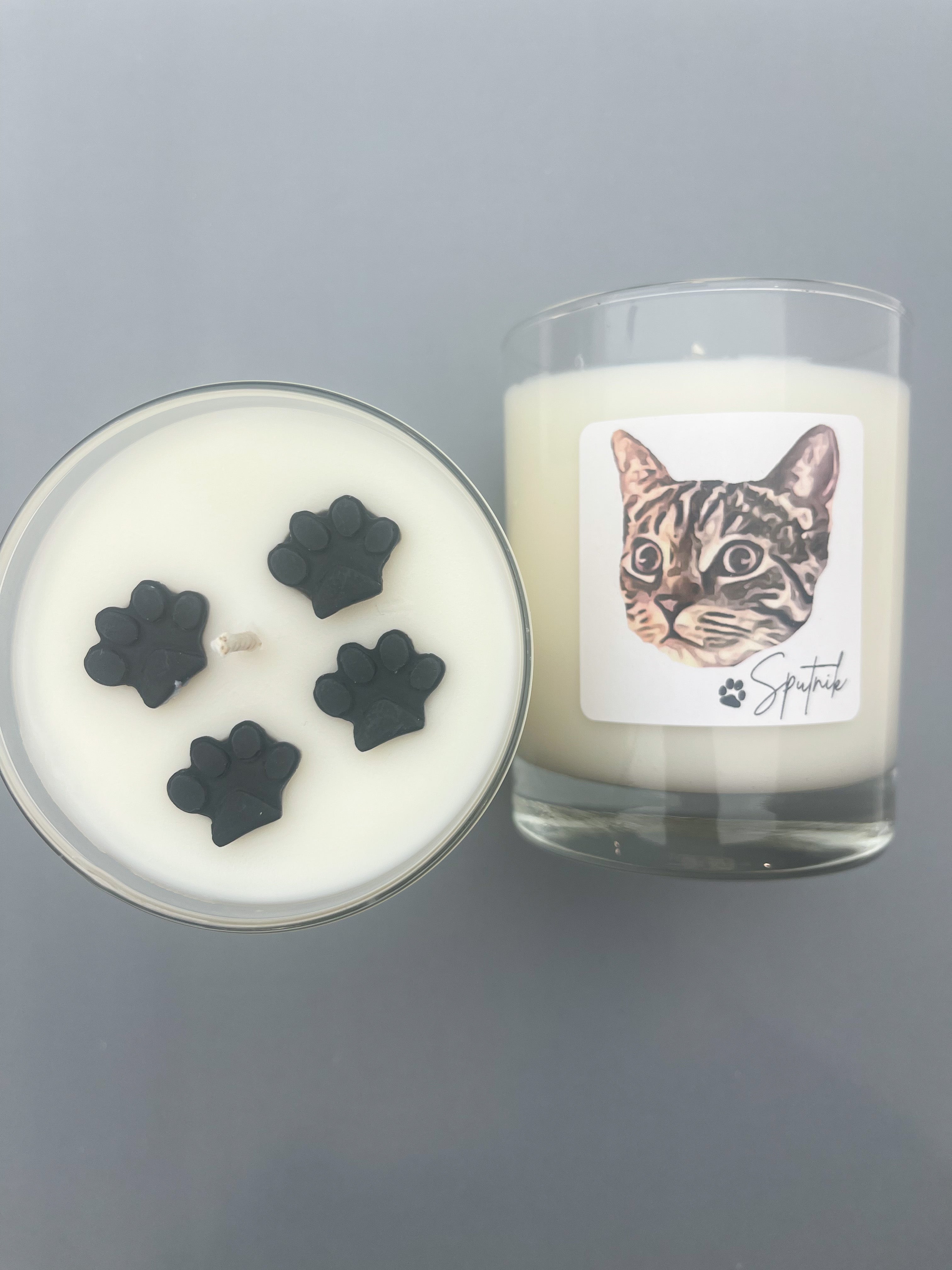 Paw Print with Custom Pet Sketch Handmade Soy Candle 12oz