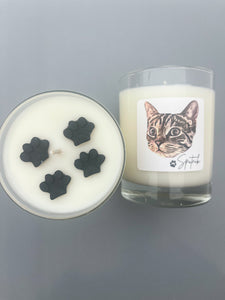 Paw Print with Custom Pet Sketch Handmade Soy Candle 12oz