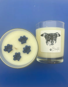 Paw Print with Custom Pet Sketch Handmade Soy Candle 12oz