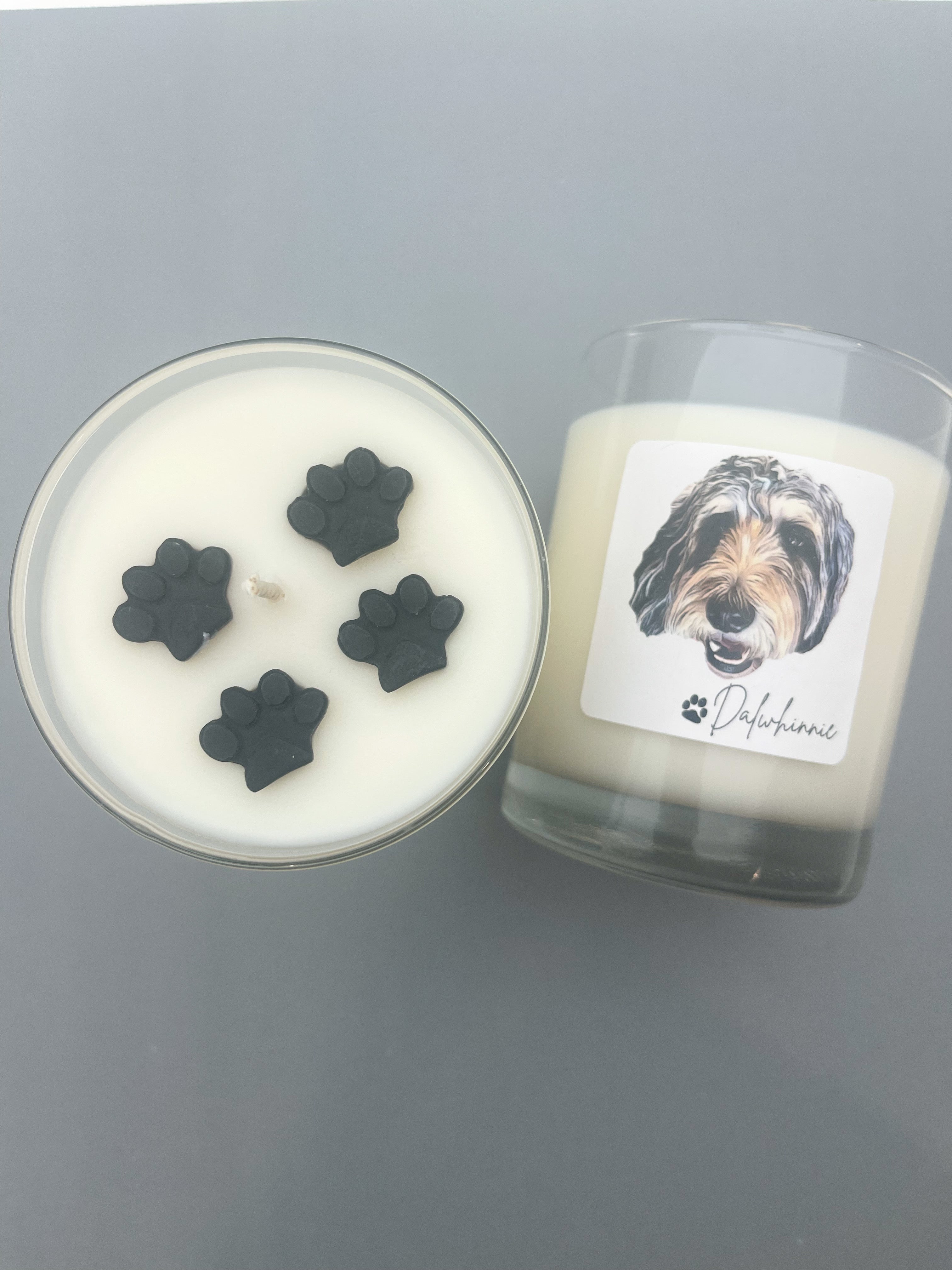 Paw Print with Custom Pet Sketch Handmade Soy Candle 12oz