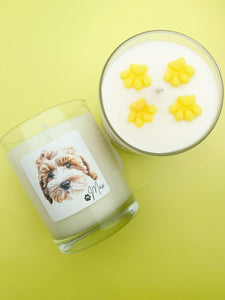 Paw Print with Custom Pet Sketch Handmade Soy Candle 12oz