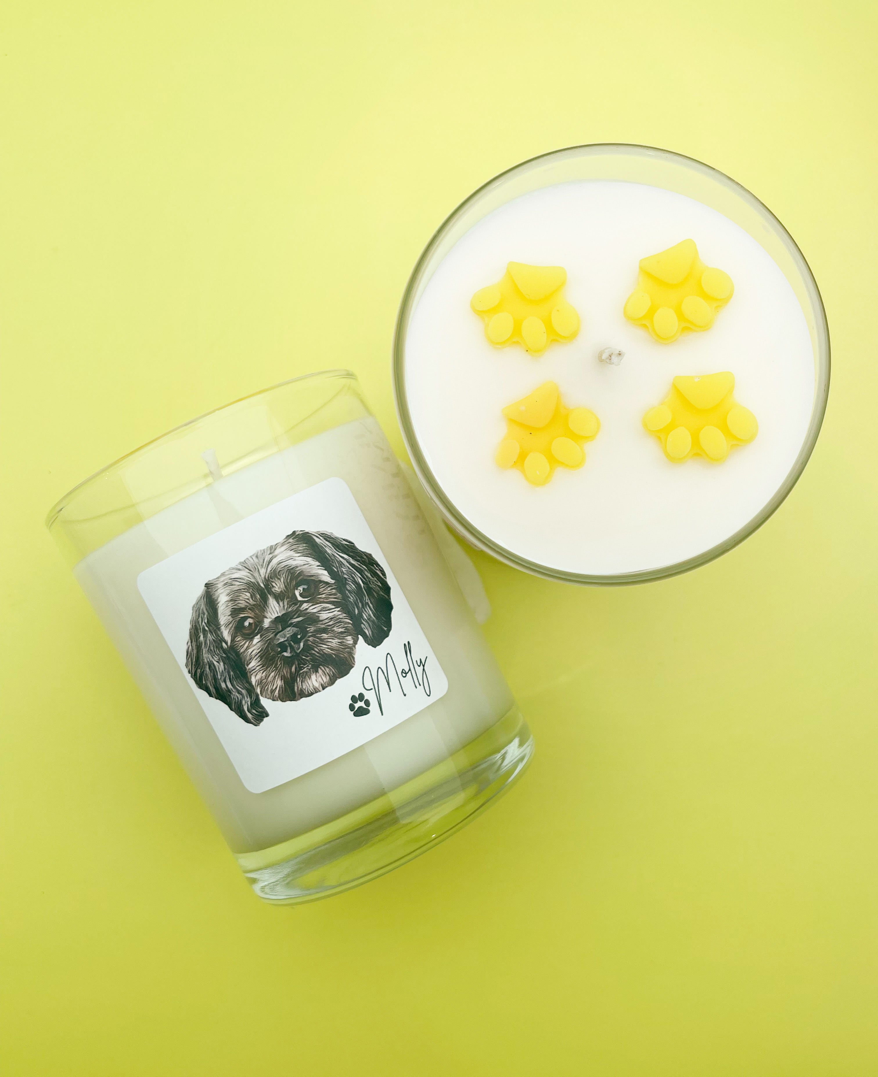 Paw Print with Custom Pet Sketch Handmade Soy Candle 12oz